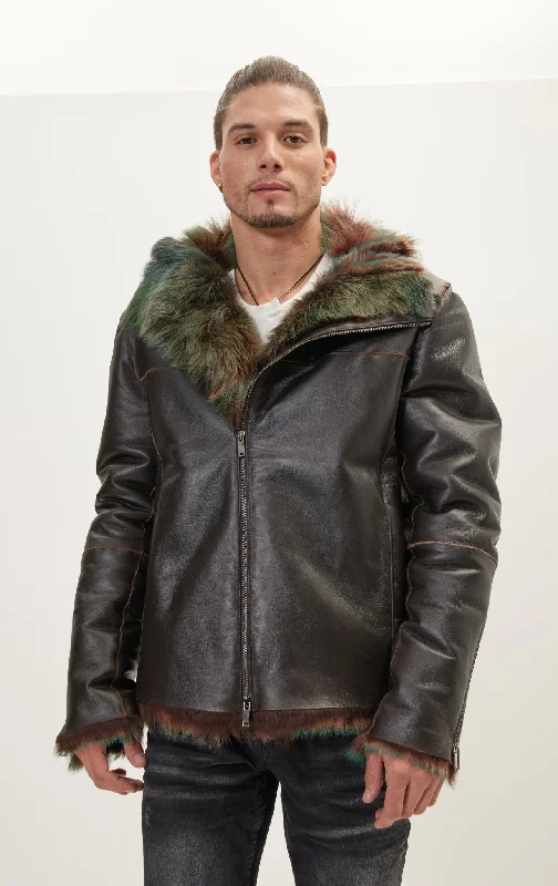 Reversible Toscana Shearling Genuine Leather Jacket - Dark Brown