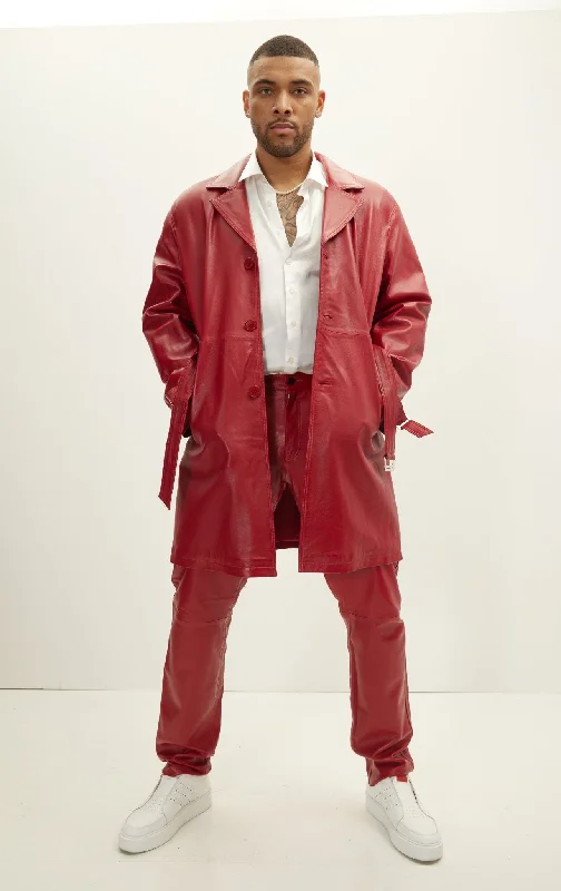 Enforcer'S Belted Leather Trench - Valentine Red