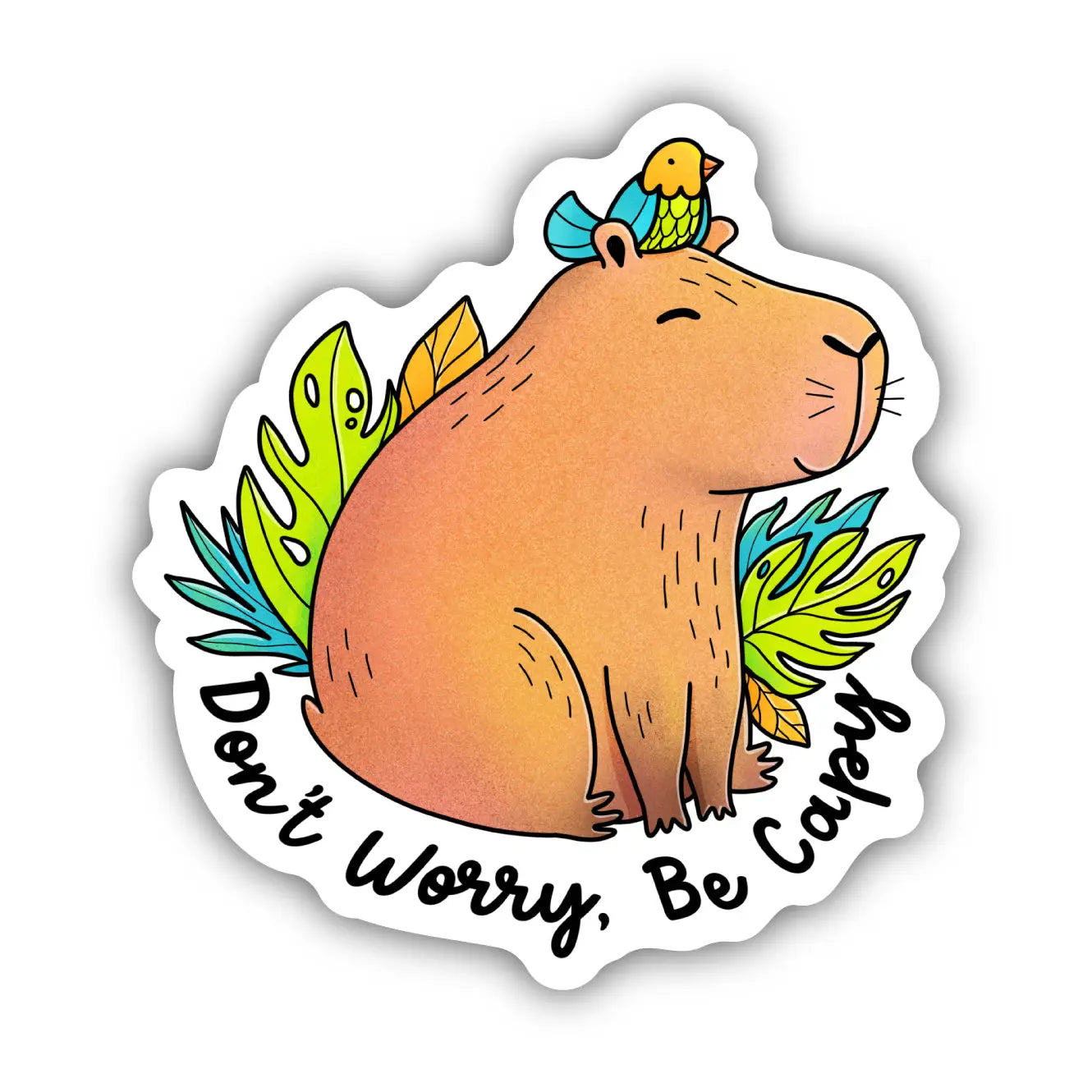 Allergy - free plush toys for sensitive kids​ Don't Worry, Be Capy Capybara and Bird Sticker